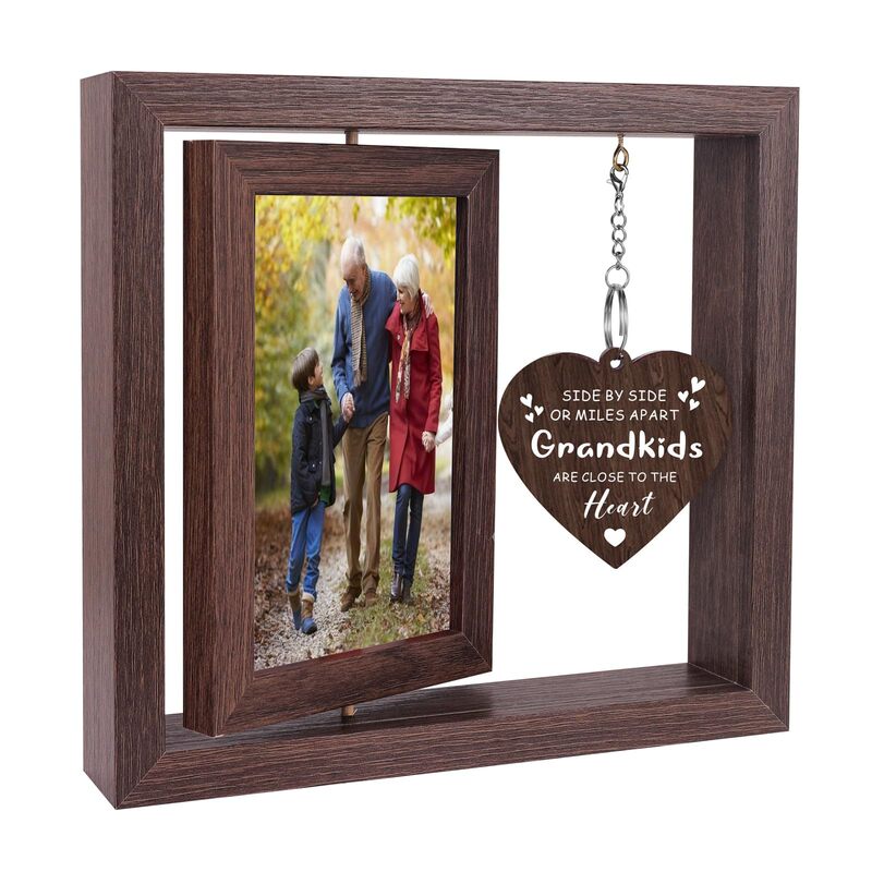 Cross-Border Wooden Rotating Photo Frame Thanksgiving Birthday Grandparents' Day Gift Wooden Double-Sided Photo Frame Love Tag