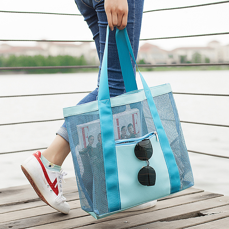 Unisex Medium Net Color Block Solid Color Vacation Beach Zipper Beach Bag display picture 4