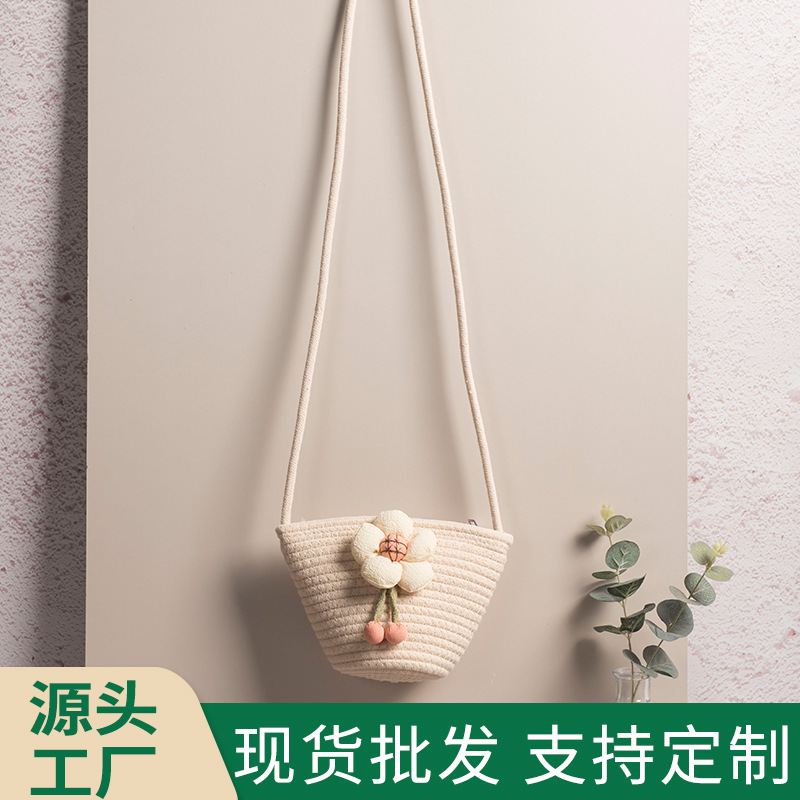 Bolsa de algodón de paja de verano, bolsa de hombro simple, bolsa de celosía de tela de tela retro creativa, bolsa para móviles, bolsa pequeña para mujeres