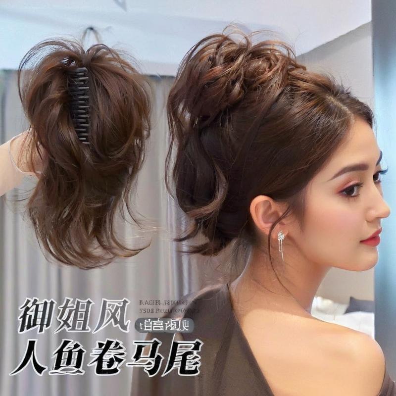 Big Wave Ponytail Pear Blossom Claw Clip Wig Xuchang Realistic Natural Invisible Black Wig Fashionable Curly Hair Fluffy