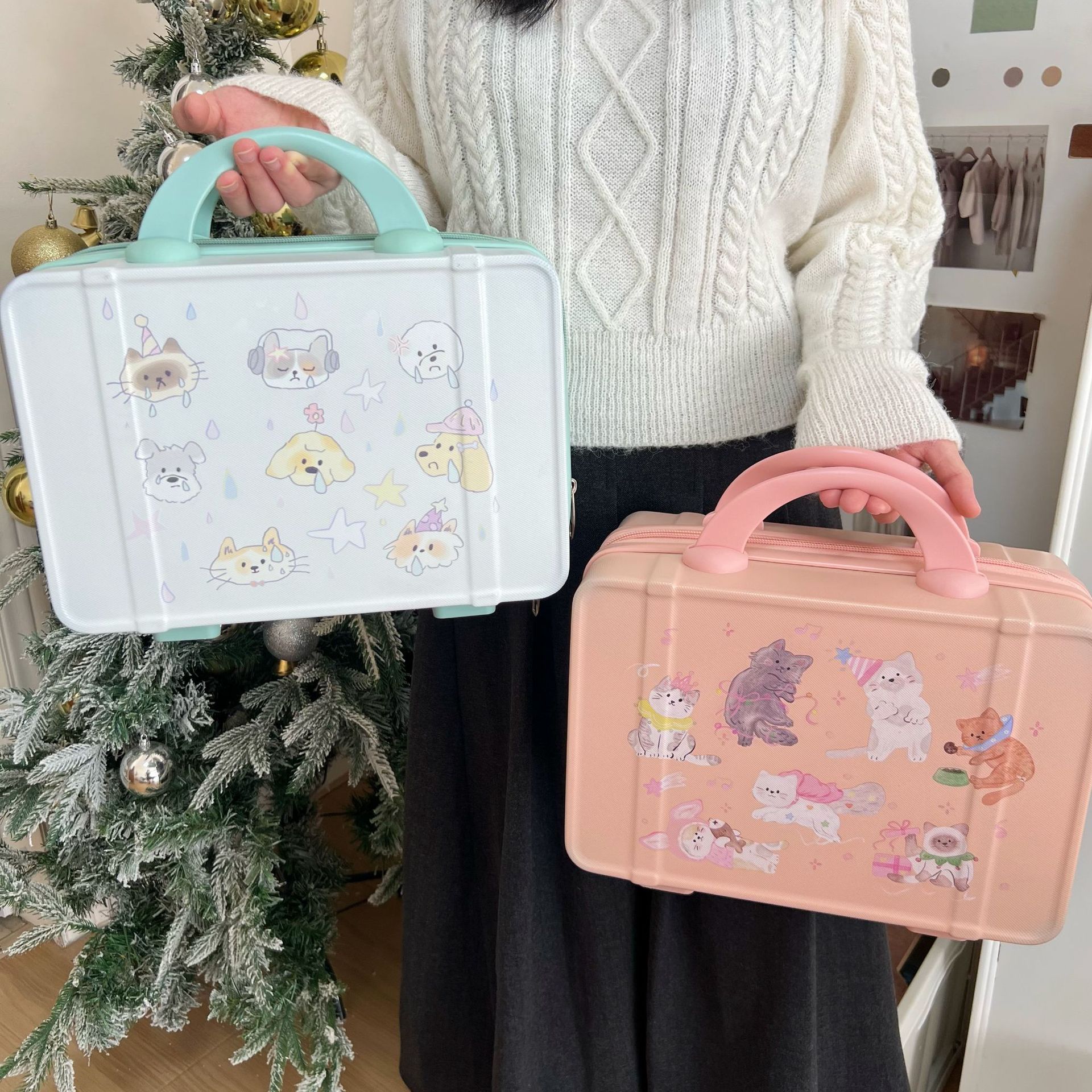 Nueva caja de cosméticos de equipaje portátil de 14 pulgadas caja de regalo de boda pequeña caja de almacenamiento mini logotipo imprimible