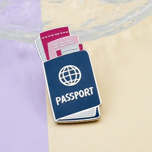 Passport Visa Air Ticket Enamel Brooch Travel Adventure Journal Pin Visa Stamp Badge Accessory