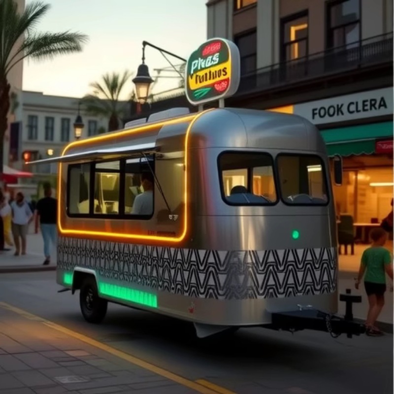 流动冰淇淋车小吃车不锈钢镜面餐车售货亭时尚咖啡店food trailer