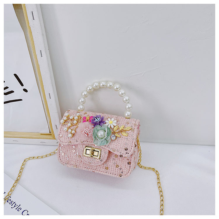 Girl'S Cloth Flower Bow Knot Cute Sequins Pearls Square Lock Clasp Crossbody Bag display picture 65