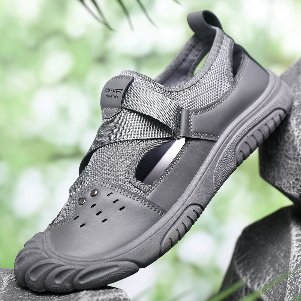 Zapatos de hombre, sandalias de malla de verano, nuevos zapatos casuales de hombre, zapatos de playa al aire libre con velcro transpirables