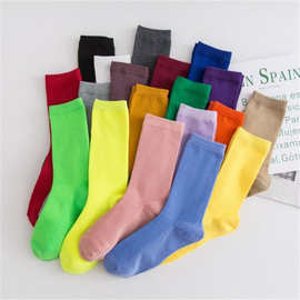 纯色条纹堆堆袜女秋冬日系简约糖果色中筒袜透气吸汗保暖女袜批发