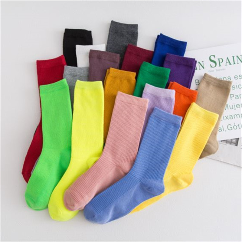 Solid Color Stripesd Pile Socks for Women in Autumn and Winter Japanese Style Style Simple Candy Color Mid-Calf Socks Breathable Sweat-Absorbent Warm Women's Socks Wholesale