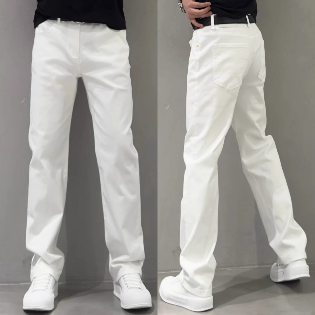 Summer Thin White Jeans Men's Fashion Simple Solid Color Straight Casual Pants Loose Versatile Slim Long Pants