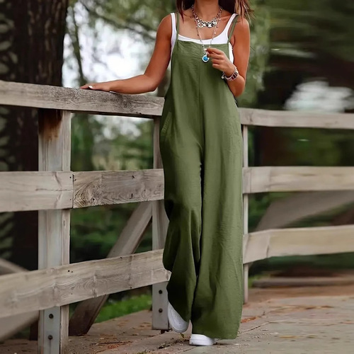 Hot-selling independent station wish European and American women's clothes pure color women's casual pants jumpsuit
