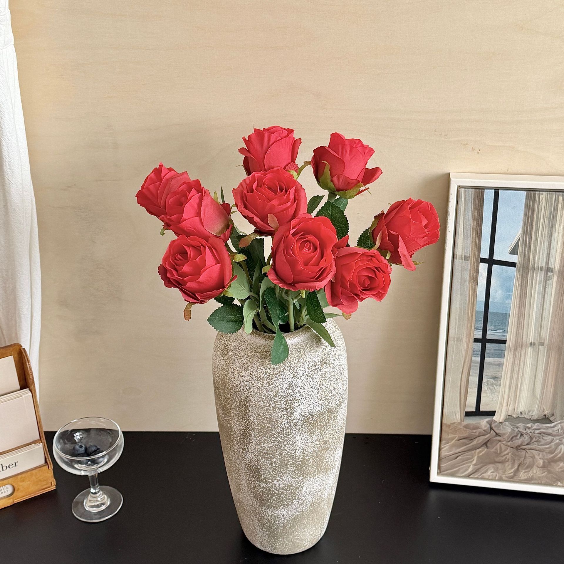 Rosas búlgaras de alta calidad imitación de seda ramo de flores falsas decoración de decoración de la mesa interior de la sala de estar