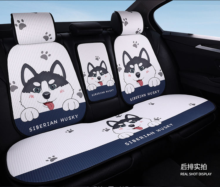 L5U new cartoon car seat cushion breathable four seasons universal linen cool cushion heat insulation whole car rear seat cushion three pieces