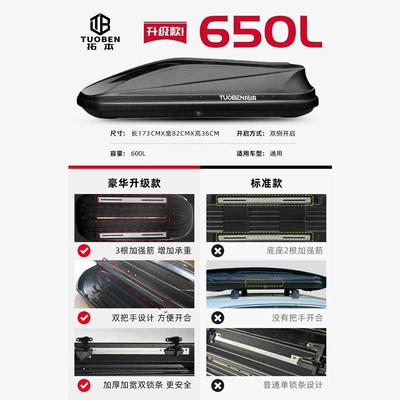 Roof box Type - no-drilling-required-650l-upgraded-single-compartment-black-white-gray-please-specify-your-color-choice-in-the-order-notes