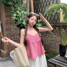 2024夏季新款韩版显瘦法式V领小吊带背心女小众系娃娃衫外穿上衣