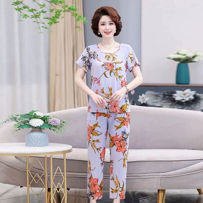 Pijama, set for elderly, with short sleeve, for middle age, plus size