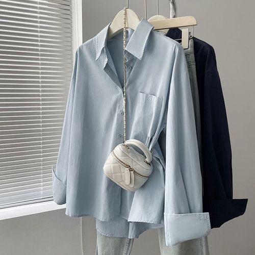 Cotton blue shirt jacket for women 2025 spring and autumn design niche shirt casual loose layered long-sleeved top