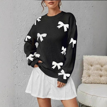 ��O 208 Women's Bow Print Drop Shoulder Sweater Casual