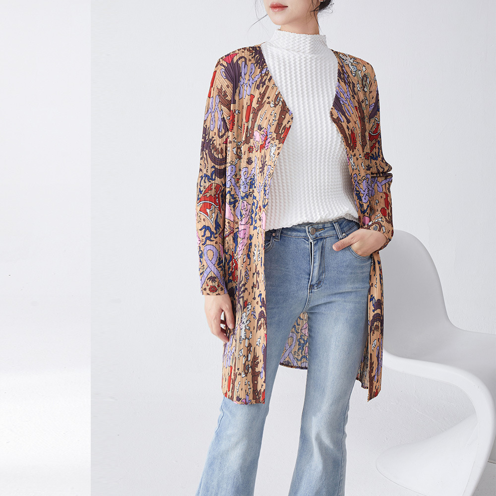 女装外套高级感三宅专柜品质印花中长款宽松时尚气质百搭开衫外搭