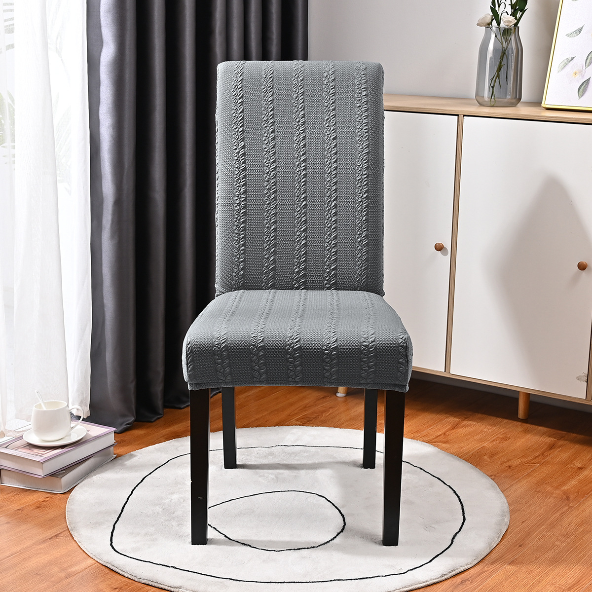 Transfronterizos sólidos elásticos jacquard silla de lino simple de alta espalda casera hotel restaurante silla cubierta al por mayor spot