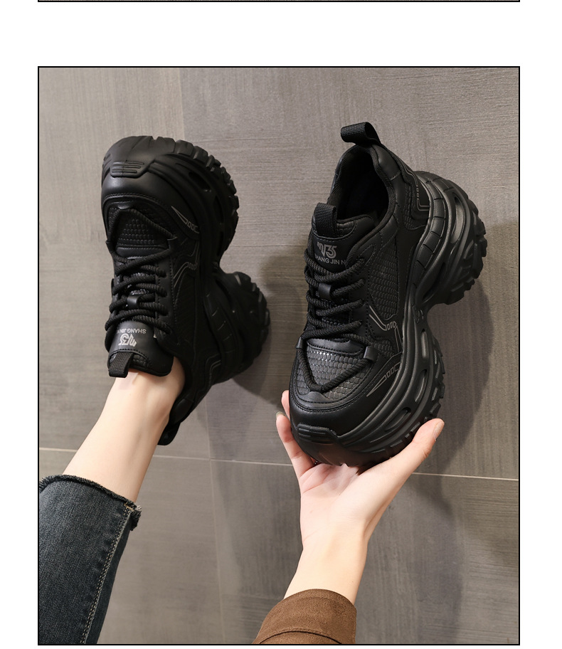 Giày sneaker chunky đế dày tăng chiều cao nữ, đế 9cm — đen chi tiết 12