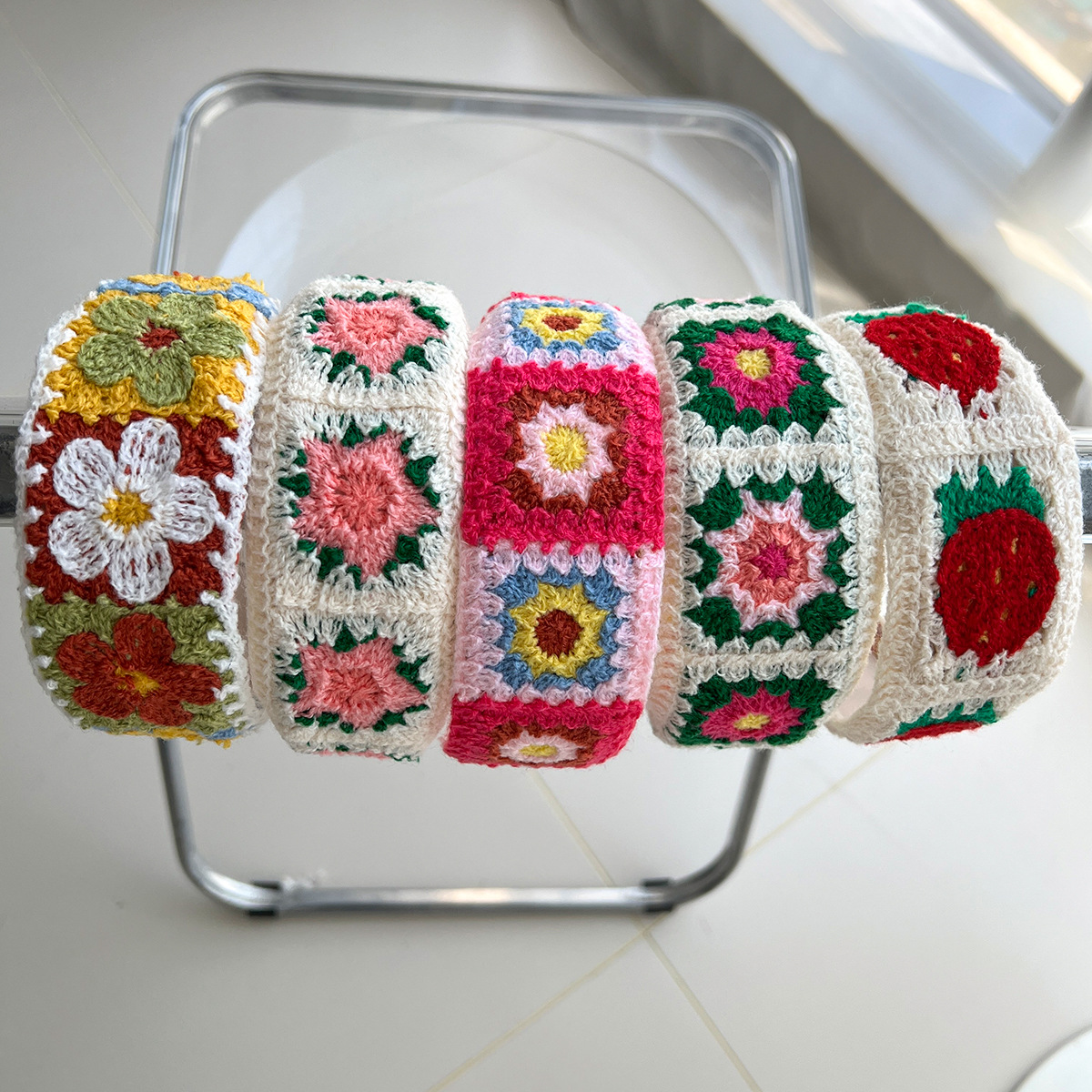Embroidery, Knot, Flower Pattern Vacation Sweet Women's Embroidery Knot Flower Knit Hair Band