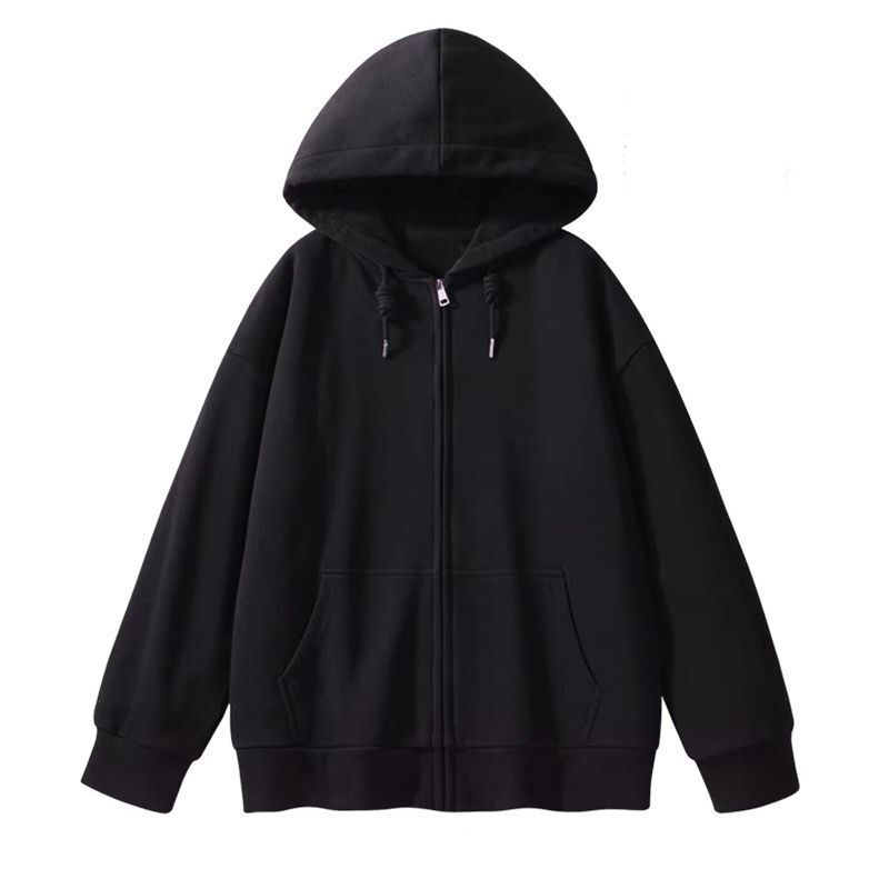 光版慵懒风新款宽松开衫拉链连帽卫衣女上衣外套加绒加厚空白版潮|undefined