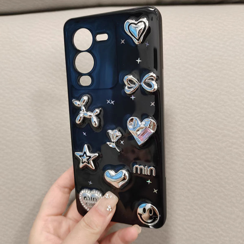 Metallic Electroplated Heart Smiling Face Accessory Hairpin Phone Case Handmade Material Wholesale PJ1119