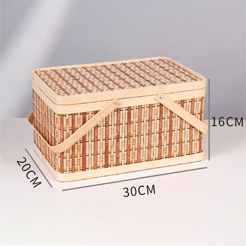 그림과 같이 패턴이 있는 사각형 대나무 바구니;