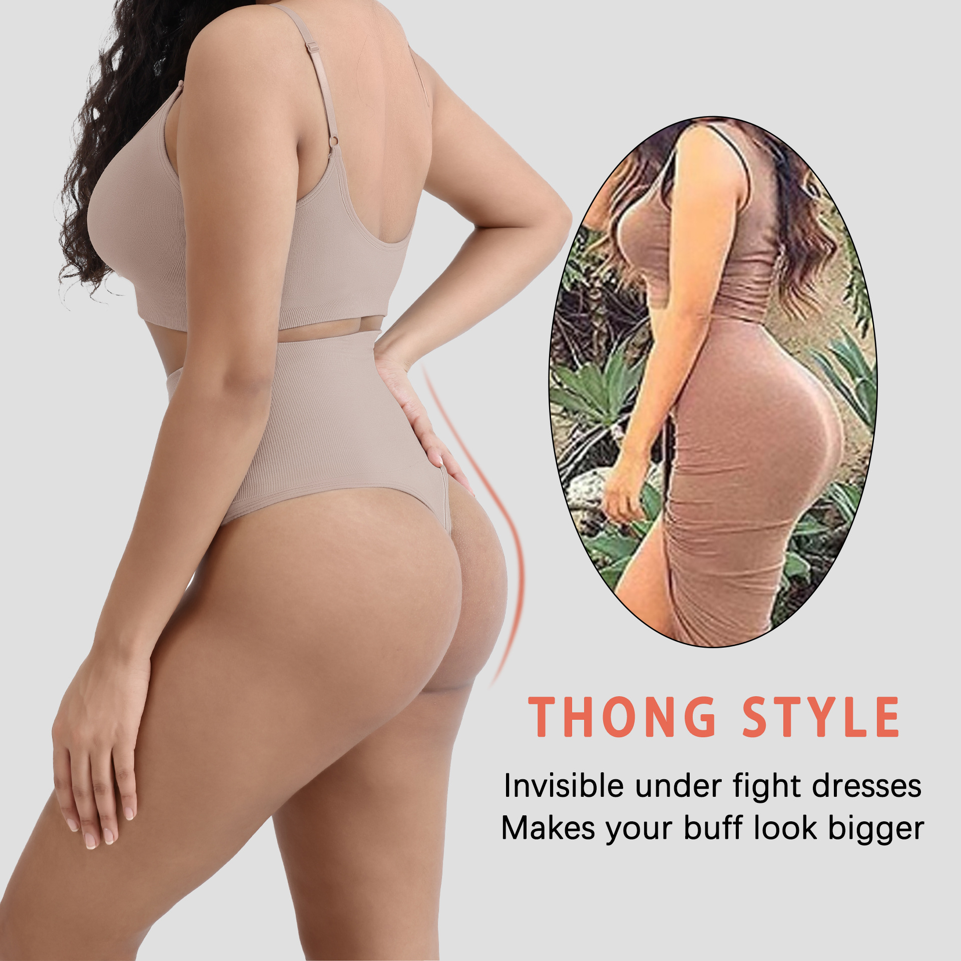 1 Piece Quantity Solid Color Hip Lifting Belly Contracting High Waist Thong Shaping Underwear