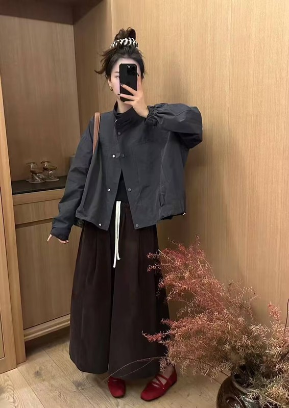 琪镌绘制高品质韩系立领设计感洋气秋季新款工装宽松休闲上衣女潮|undefined