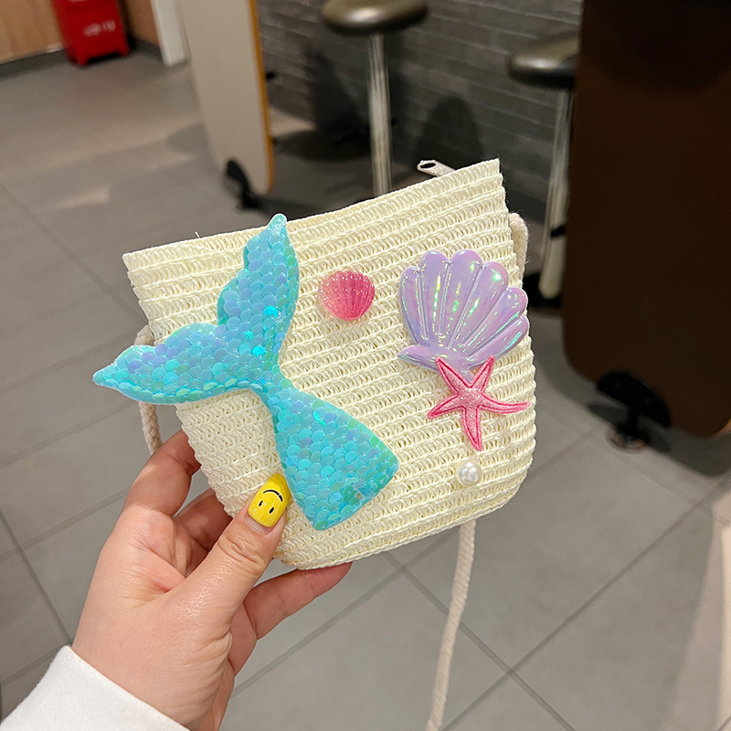 Summer Season Kid'S Straw Cartoon Cute Square Zipper Shoulder Bag