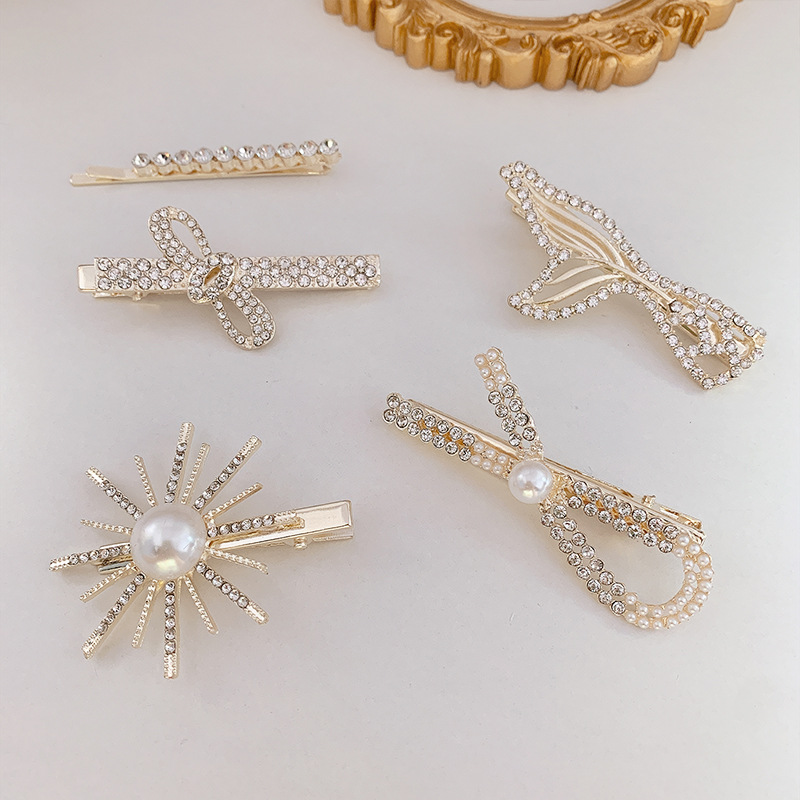 韓版少女髮夾魚尾蝴蝶結邊夾側邊發卡頭髮夾子一字夾劉海五件套裝