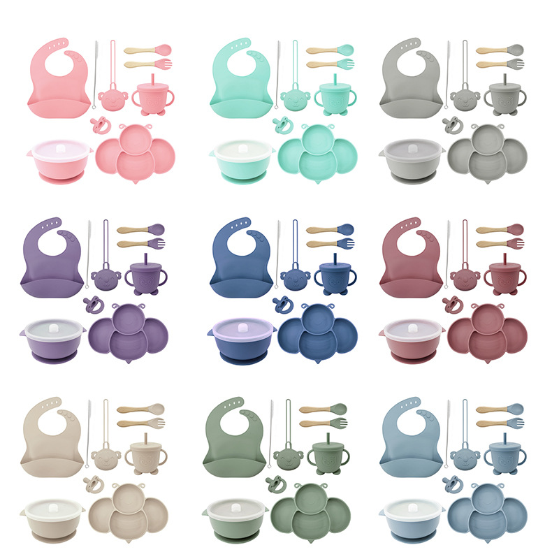 De dibujos animados de los niños vajilla Placa de rejilla de alimentos para bebés suplemento integrado de grado alimenticio Placa de silicona integrada ventosa