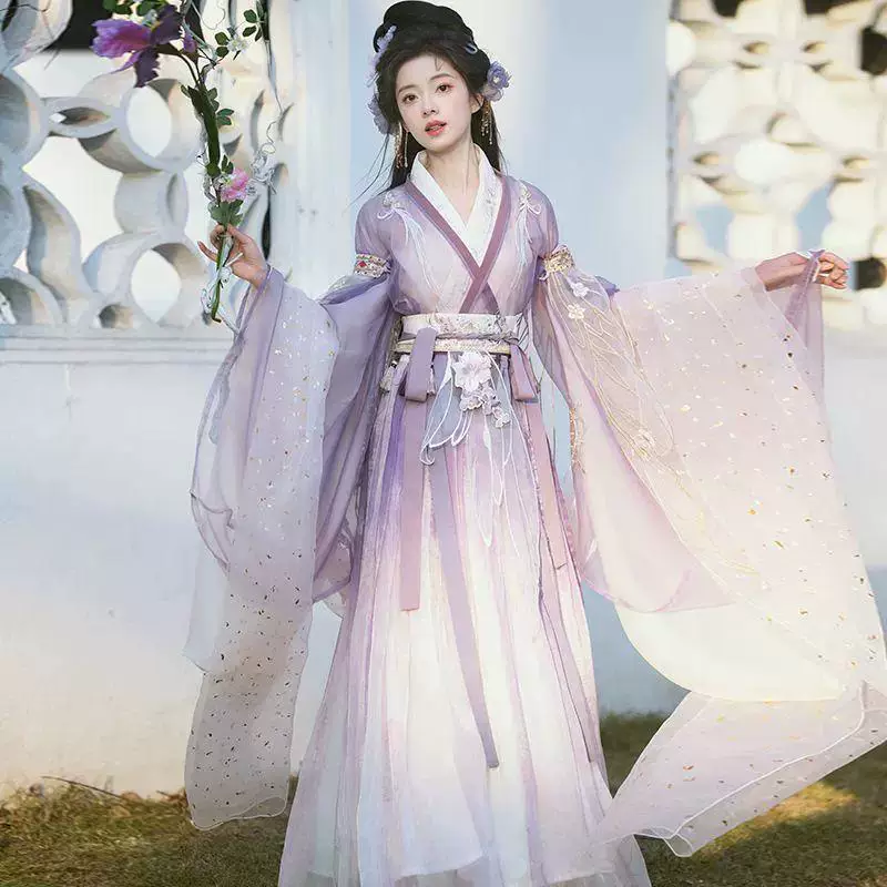 Оригинальная ханьфу [Liuguang Wanying] с тяжёлой вышивкой, китайская ханьфу с перекрёстным воротом, широкие рукава, волшебный/фэйри стиль, улучшенная весенне-летняя модель
