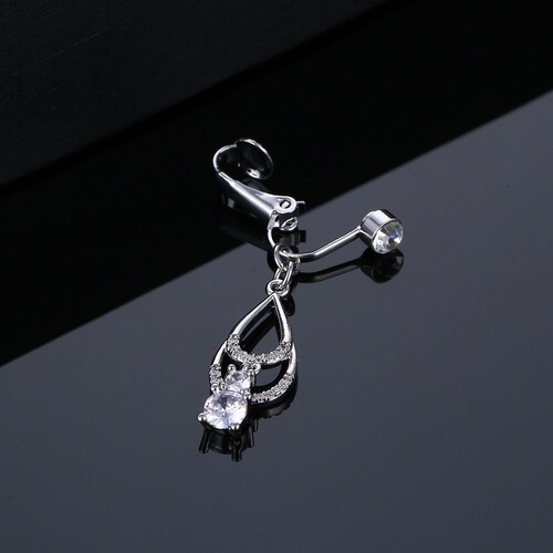 New hole-free large zirconium drop navel stud fake belly ring TK fire no piercing sexy navel dance style
