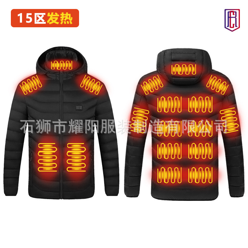 En stock calefacción de invierno de algodón acolchado ropa transfronteriza exclusiva para nuevo inteligente caliente temperatura constante encapuchado soporte collar de algodón acolchado ropa venta directa de fábrica