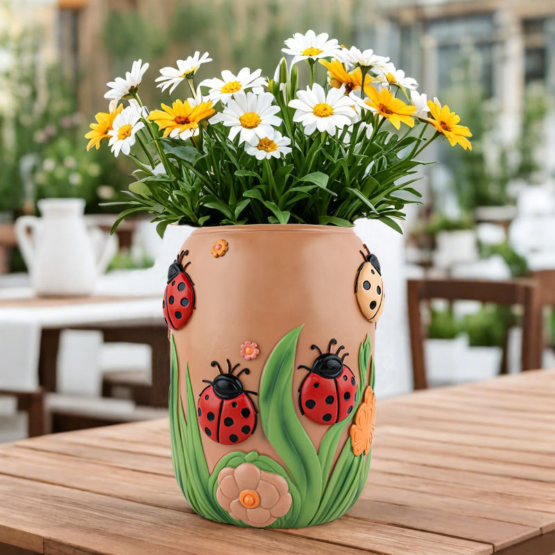 Overseas Cute Coccinella septempunctata Resin Flower Pot Home Desktop Balcony Garden Set Bonsai Decorative Ornaments