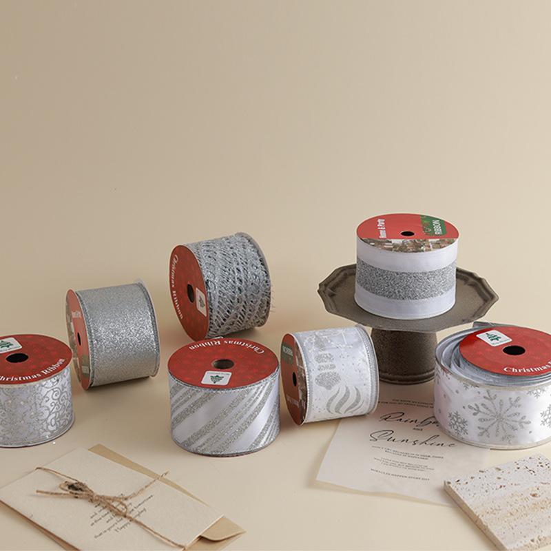 Transfronterizo nuevo estilo Navidad árbol de Navidad decoración cinta ins de malla plateada de alta calidad cinta de cinta diy lazo