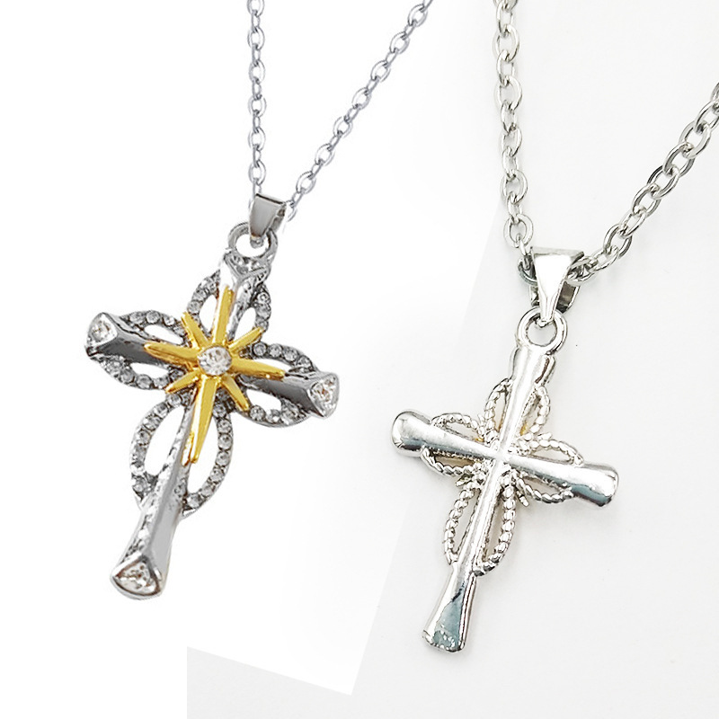 Chencui Nuevo colgante de estrella octogonal con cruz de dos tonos y doble capa, collar decorativo_voghion.com