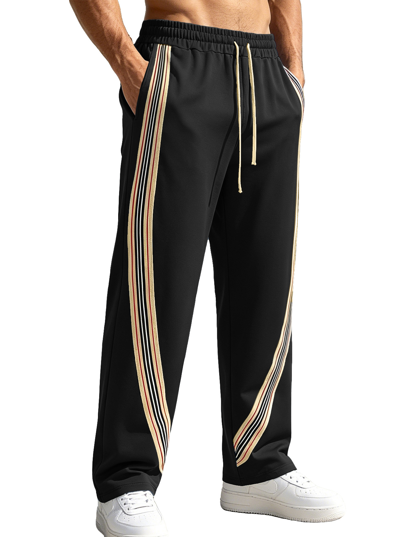 Amazon primavera y verano hombre estilo americano de diseño de rayas transfronterizas empalmado suelto al aire libre ocio pantalones de comercio exterior largos
