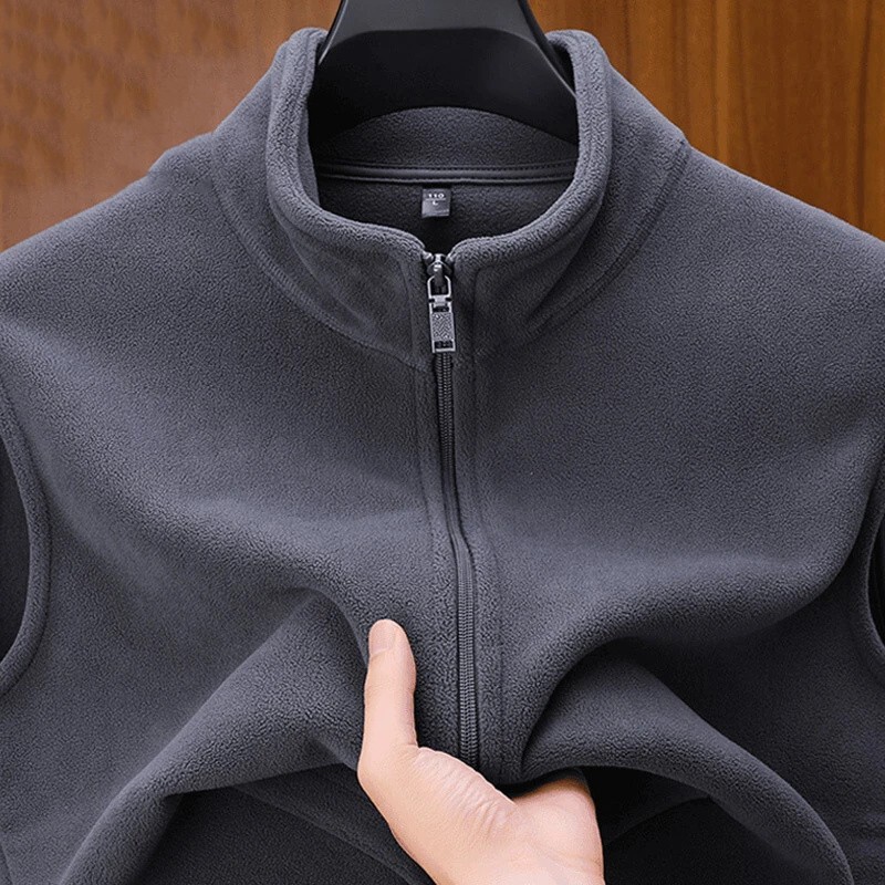 Double-sided Polar Fleece Collar Vest Men's Zipper Jacket Work Wear fleece-lined Thickened Waistcoat Sleeveless Cardigan Jacket
