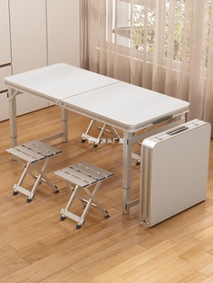 Folding Table for Stalls, Portable Outdoor Adjustable Height Work Table for Camping, Picnics, Night Market Folding Table and Chairs