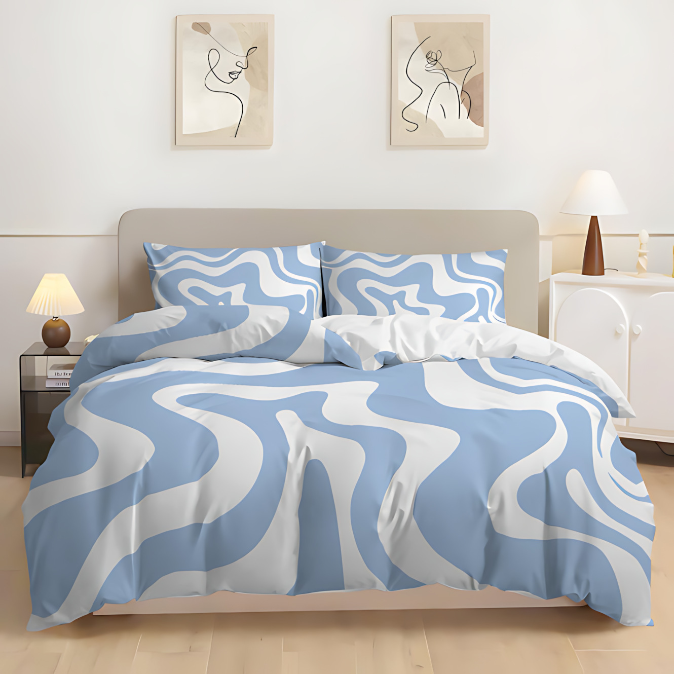 TEMU / JIT blanco y negro multicolor rayas 3D impresión digital colcha de cama set transfronterizo dibujo se puede ajustar