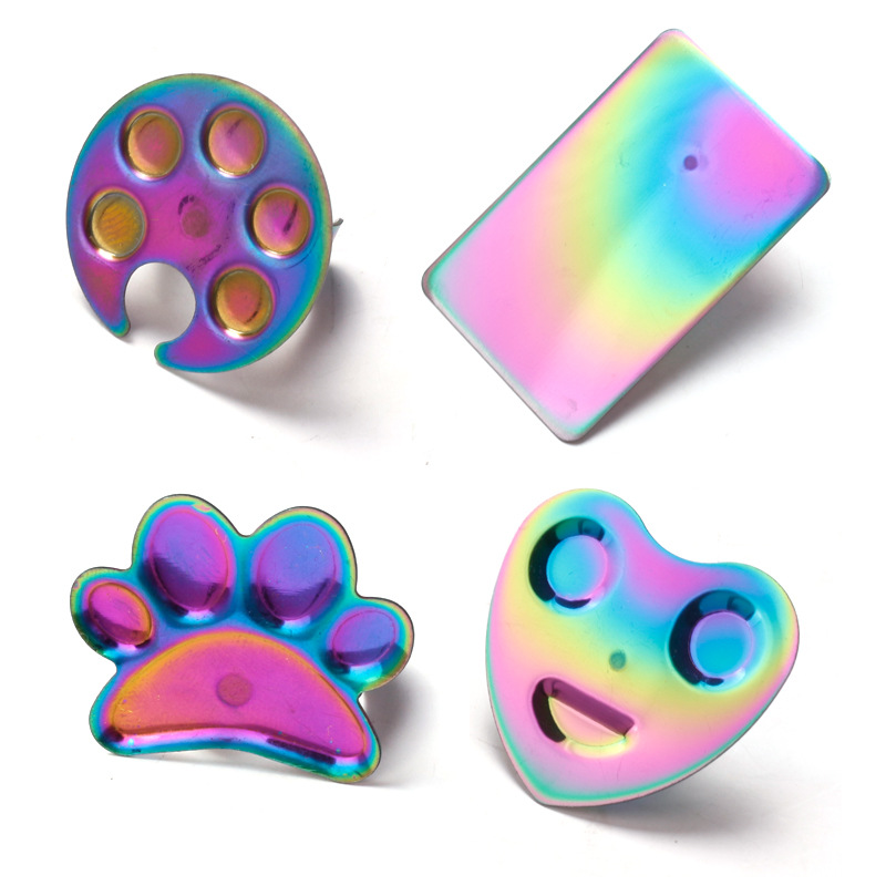 Venta caliente transfronteriza de uñas anillo de acero inoxidable paleta de color chapado en titanio multi-forma anillo de uñas tatuaje bordado pigmento placa