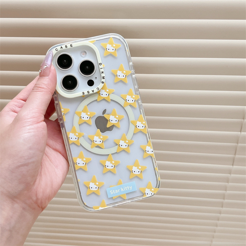 Gato estrella amarillo de nicho para Apple 16ProMax funda para teléfono móvil 15Pro/14Pro magnético 13 femenino 15