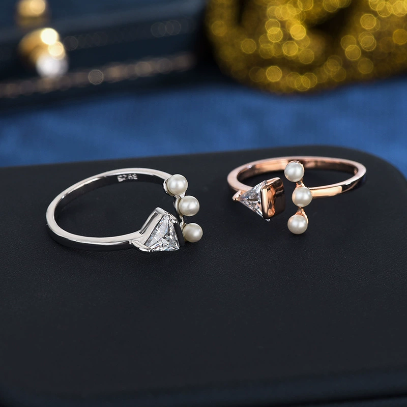 Маленькое органическое кольцо от Pearl, регулируемое украшение, аксессуар, образец серебро 925, простой и элегантный дизайн, на указательный палец
