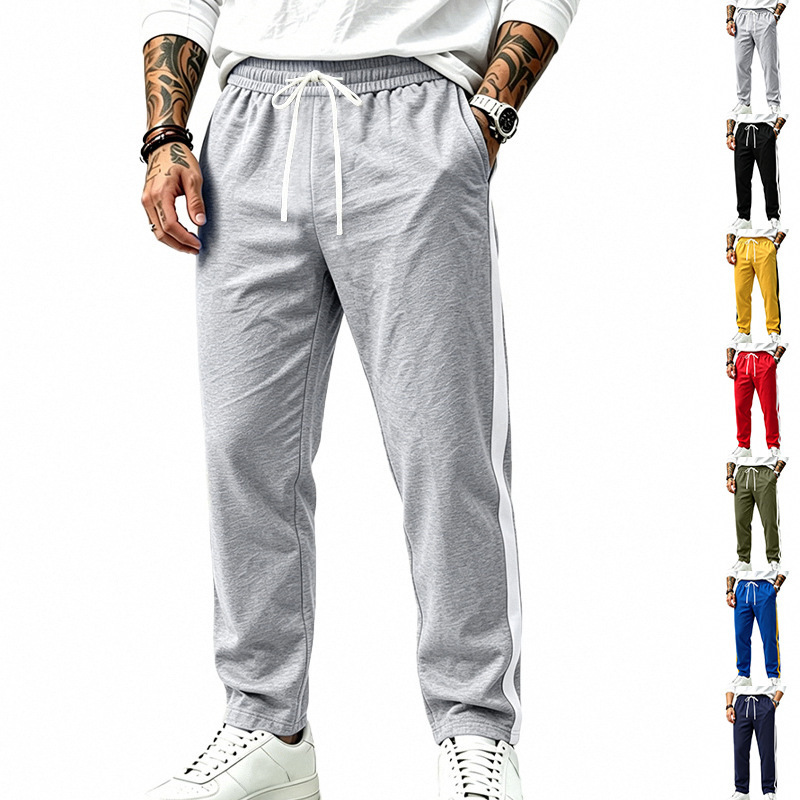 2026 European and American cross-border autumn and winter casual men's simple loose-fitting sports color-blocked straight-leg jogger sweatpants wholesale 2026 European and American cross-border autumn and winter casual men's simple loose-fitting sports color-blocked straight-leg jogger sweatpants wholesale