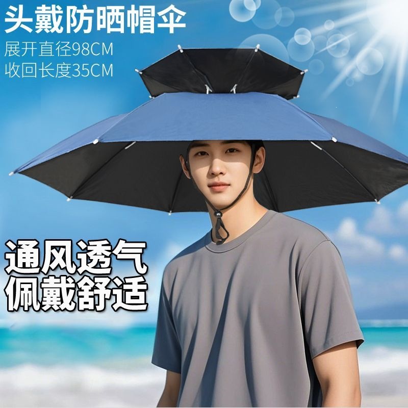 Fishing-specific head-mounted umbrella 2026 new model fishing umbrella hat, foldable double-layer breathable sun protection sun hat
