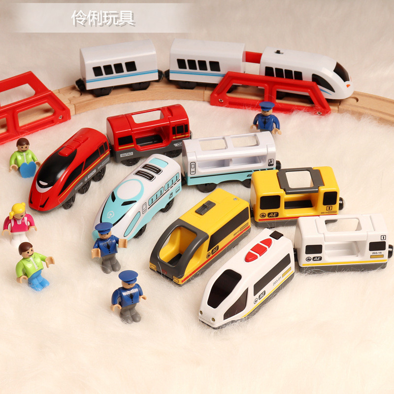 Suministro directo de fábrica locomotora eléctrica magnética para niños compatible con accesorios de tren de vía de madera juguete entrega de una sola pieza