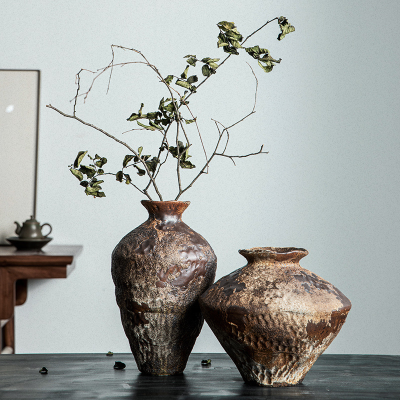 Jingdezhen vintage vasos de cerámica Zen silent viento ornamentos de cerámica frita flor seca ornamentos de cerámica gruesa