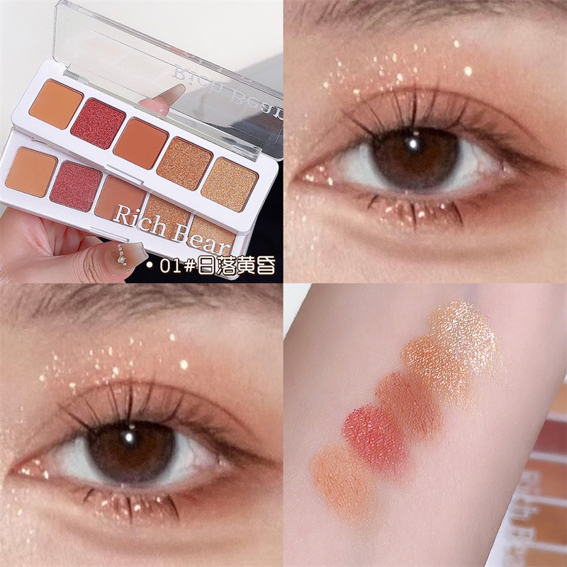 Sombra de ojos de cinco colores Rich Bear, puré de papas fino y nacarado fino en polvo, sombra de ojos de color tierra barata al por mayor